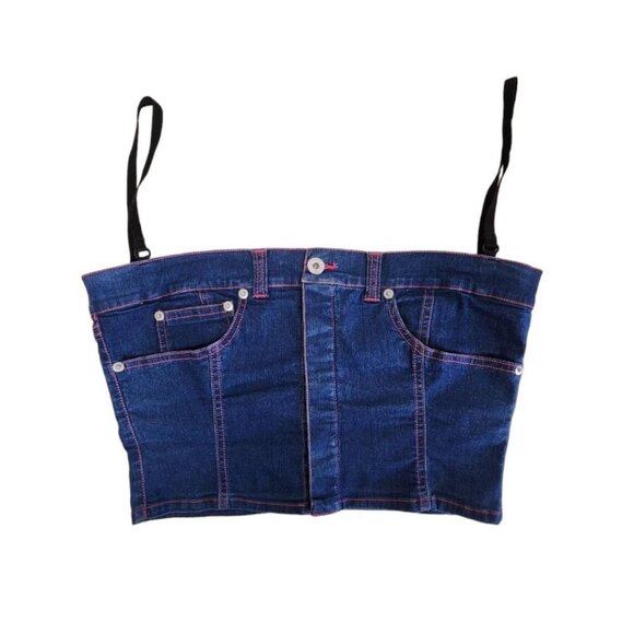 Dolce & Gabbana D&G Denim Blue Crop Top Corset Large L - Picture 1 of 8